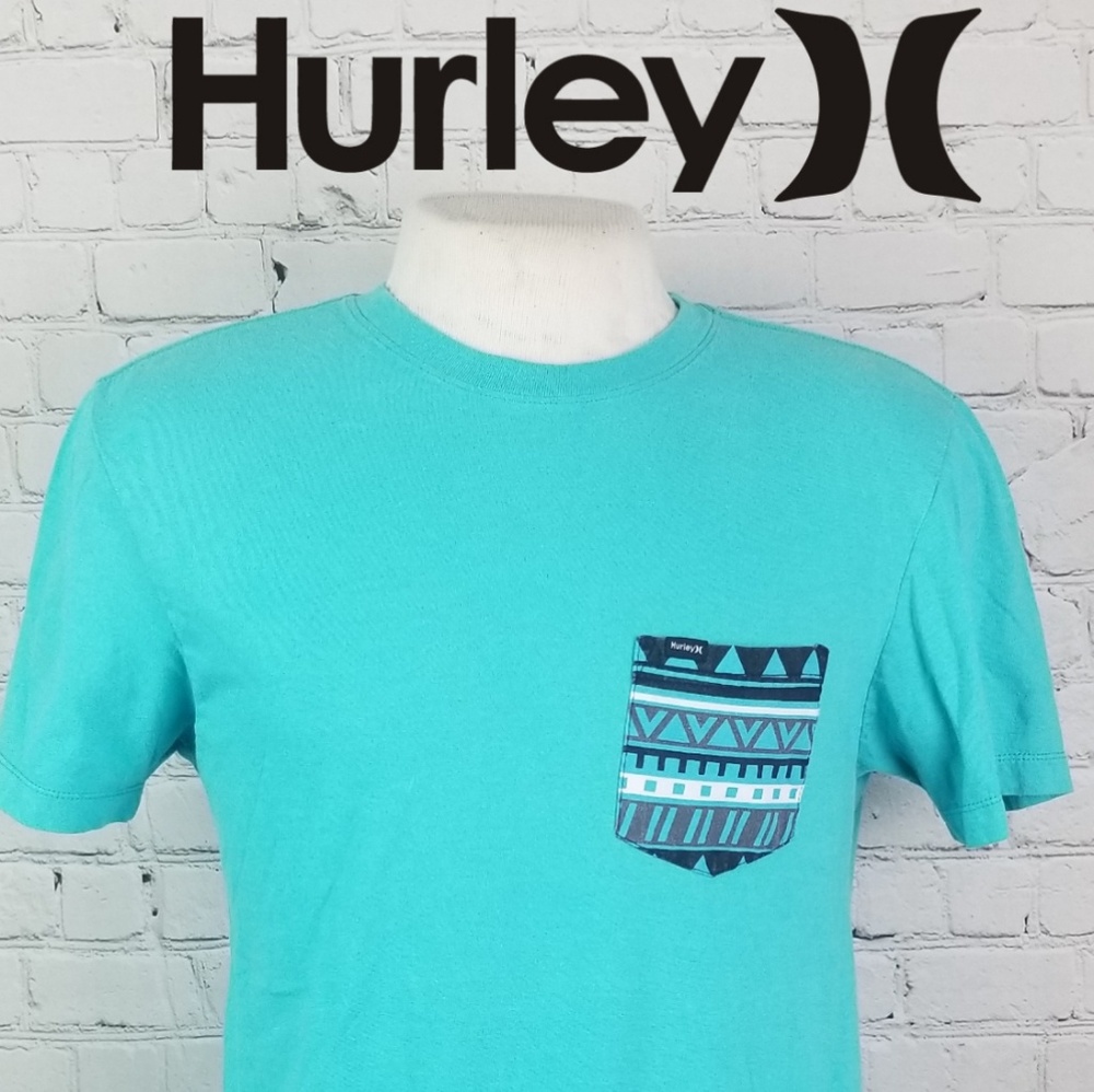 Hurley Mens Turquoise Tee Pocket Print Medium G42